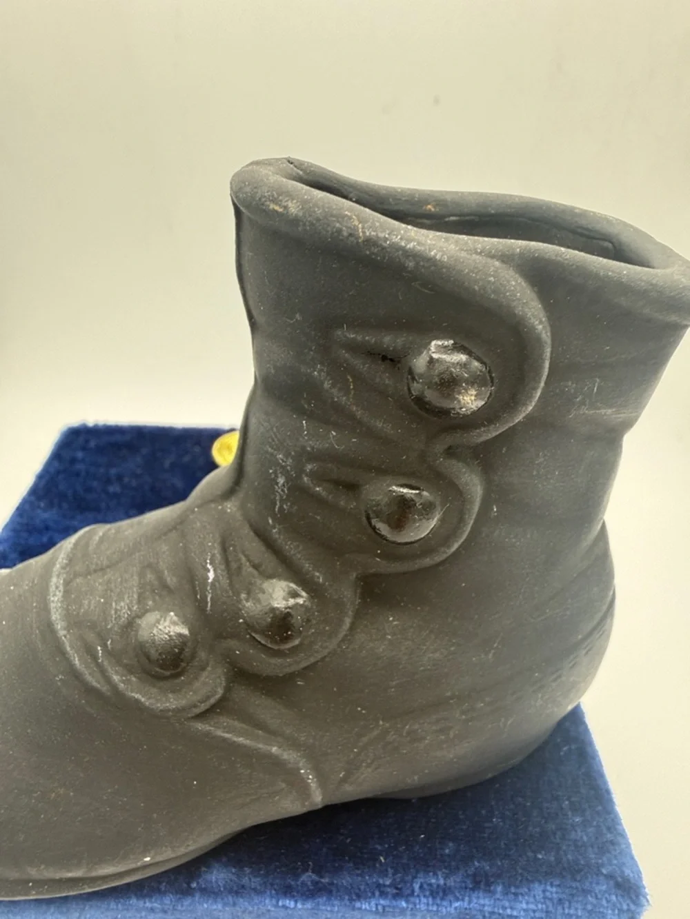 Ceramic Victorian style baby’s faux button up boot vase planter matte black